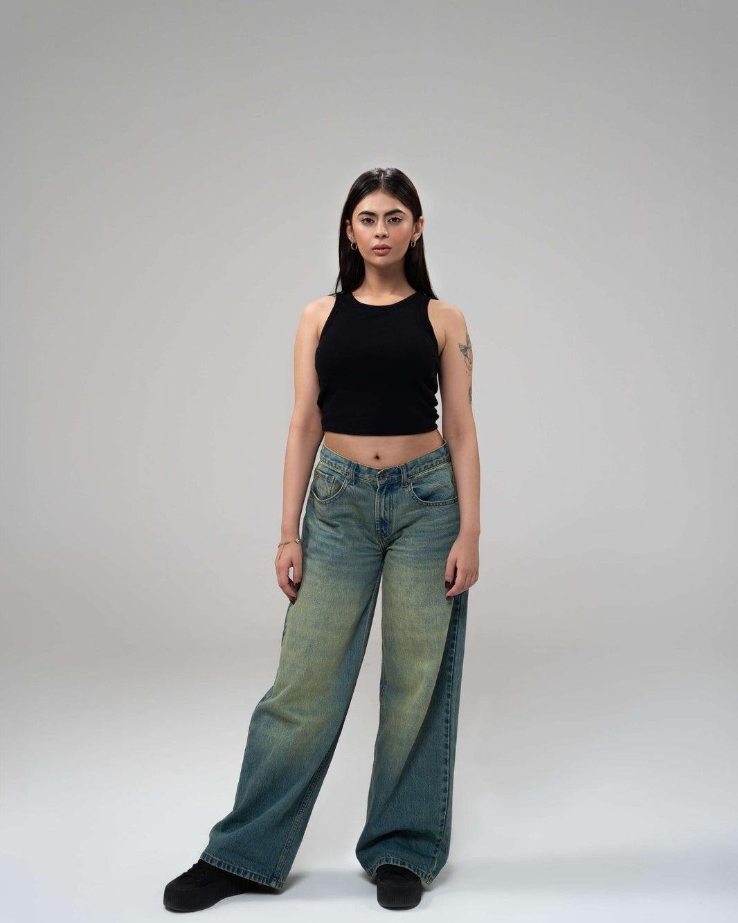 Khushposh Vintage Blue Wide Leg, Low Rise